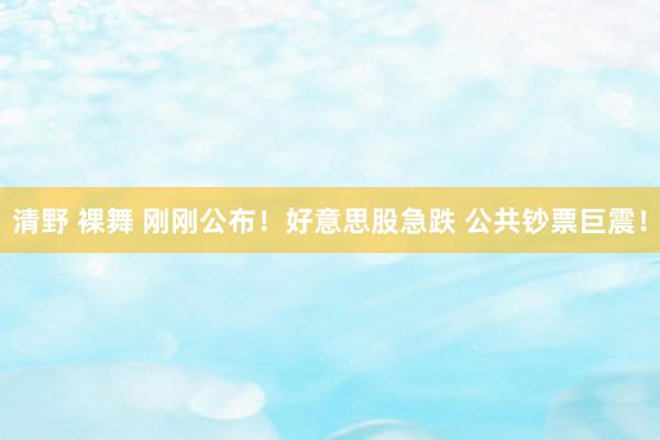 清野 裸舞 刚刚公布！好意思股急跌 公共钞票巨震！